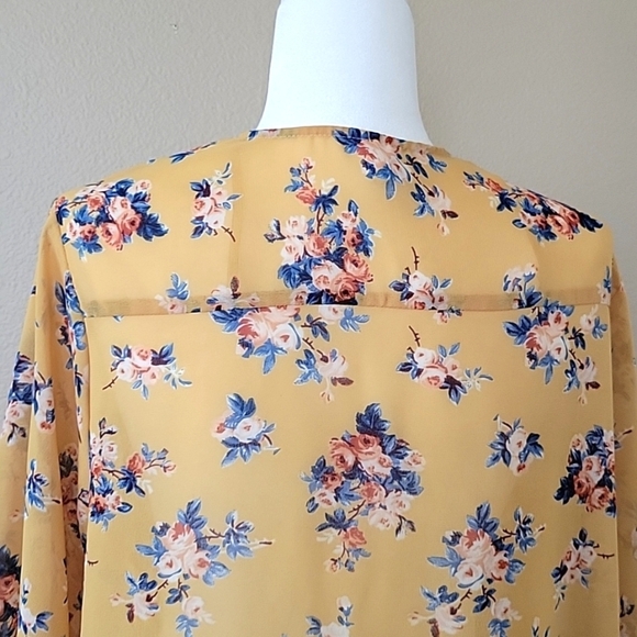 Live 4 Truth Womens Plus Size Yellow Floral Duster Open Front Kimono Cardigan - Picture 6 of 8